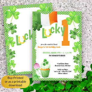 Convites Festa de um ano de idade com tema irlandês Lucky O