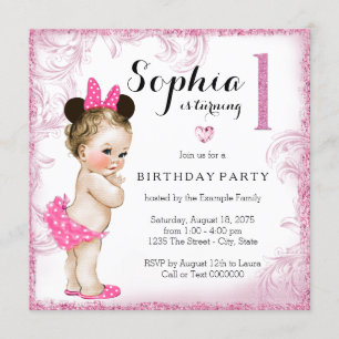 Convites Festa de um ano de meninas redemoinho rosa
