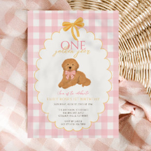 Convites Festa de um ano do cachorro Pink Goldendoodle
