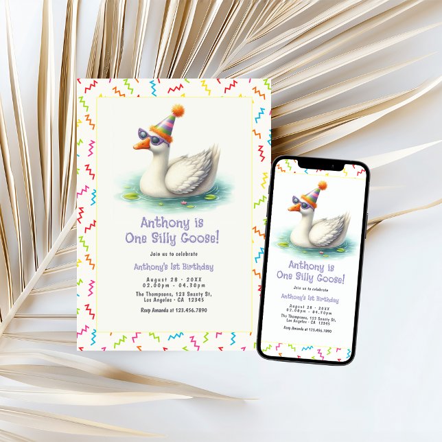 Convites Festa de um ano do ganso bobo (One Silly Goose First Birthday Party Invitation)
