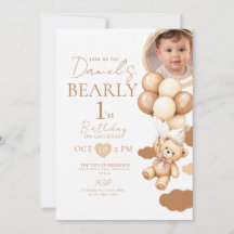 Festa de um ano do menino Beary Foto Urso Arco Bal