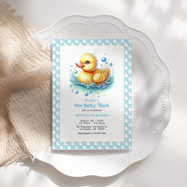 Convites Festa de Um Ano do Pato Sortudo (One Lucky Duck First Birthday Party Invitation)