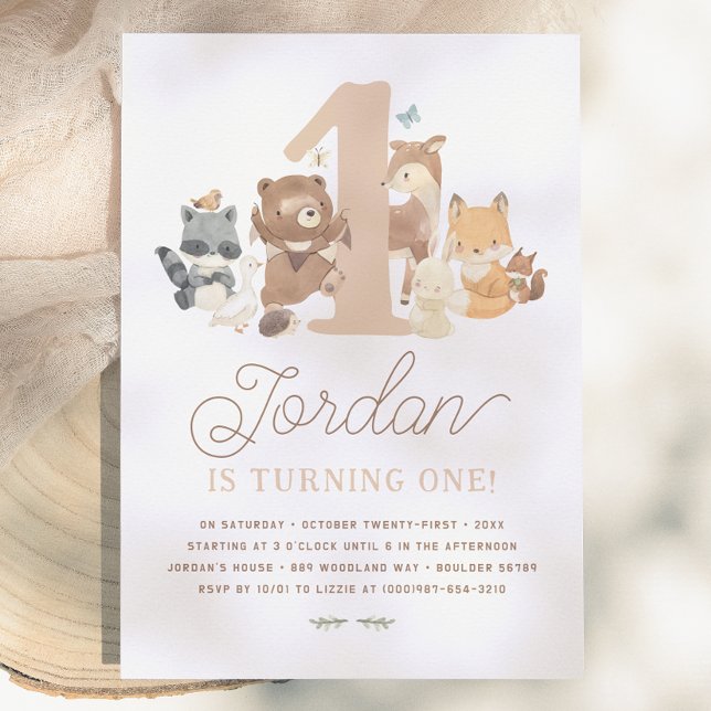 Convites Festa de Um Ano dos Animais da Floresta (Criador carregado)