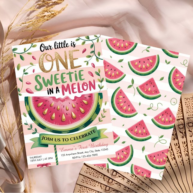 Convites Festa de um ano 'One in a Melon' (Criador carregado)