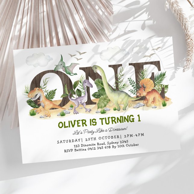 Convites Festa de um primeiro aniversario de Dinossauro Cên (Criador carregado)