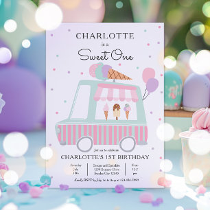 Convites Festa de um primeiro aniversario, doce, de caminhã