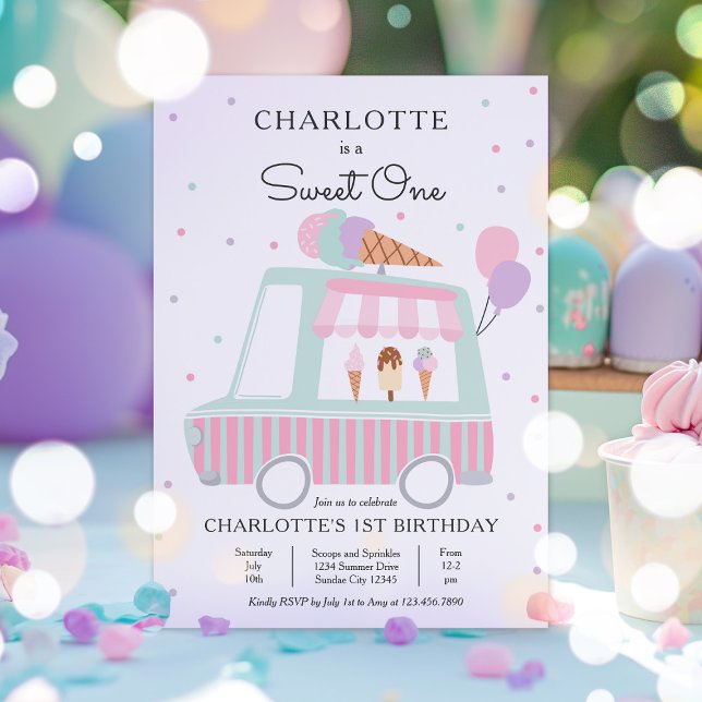 Convites Festa de um primeiro aniversario, doce, de caminhã (Criador carregado)