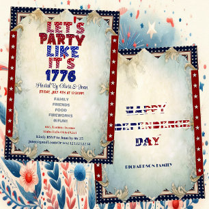 Convites Festa de vamos como se fosse 1776 Chique 4 de julh