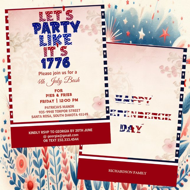Convites Festa de vamos como se fosse 1776 Chique 4 de julh (Let's Party Like It's 1776 Shabby Chic 4th July Invitation)