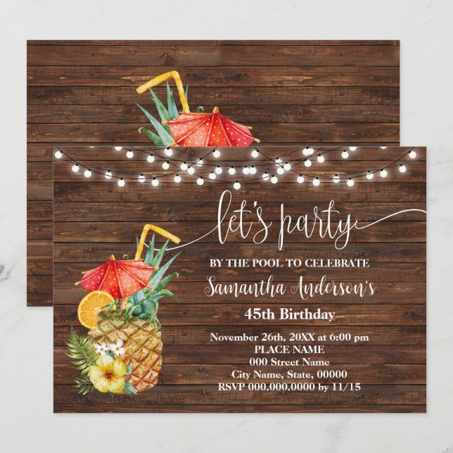 Convites Festa de vamos por Adultos Piscinas Aniversário (Frente/Verso)