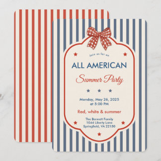 Convites Festa de Verão All American | Vermelho Branco Azul