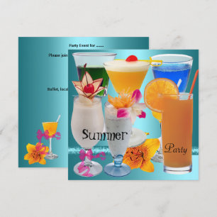 Convites Festa de Verão Azul Tropical Drinks Coquetel