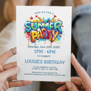 Convites Festa de Verão com Estilo de Grafite Vibrante