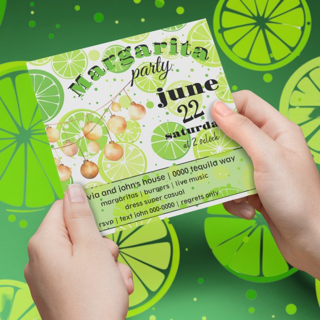 Convites Festa de Verão da Casa Margarita Personalizável (Limes and green citrus customizable margarita party happy hour house party invitation. )