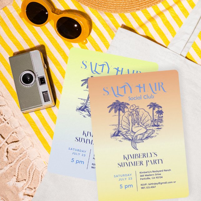 Convites Festa de Verão da Moça da Sereia Amarela Costeira (Criador carregado)