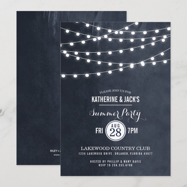 Convites Festa de Verão das Luzes Azuis da Meia-Noite (Frente/Verso)