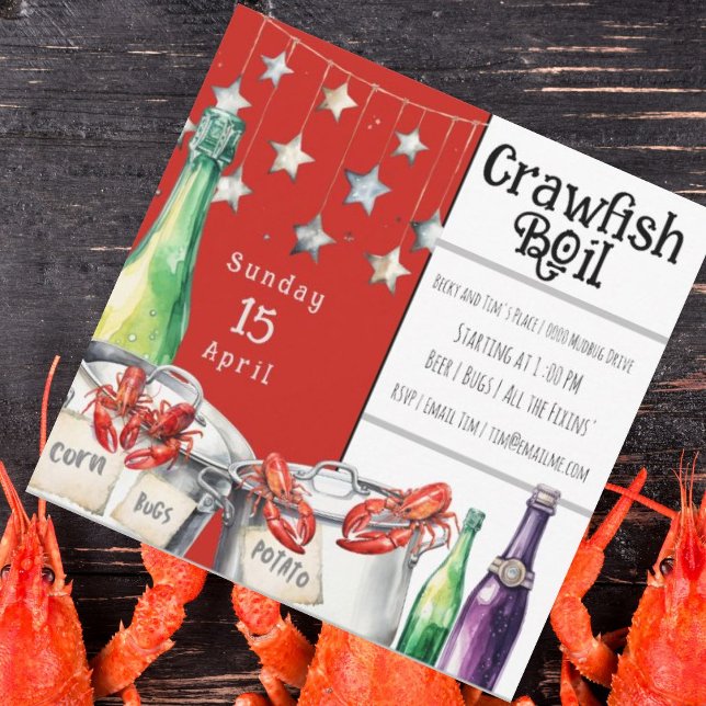 Convites Festa de Verão de Brawfish Diversão (Crawfish boil spring and summer party invites for you to customize and send to friends and neigbhors)