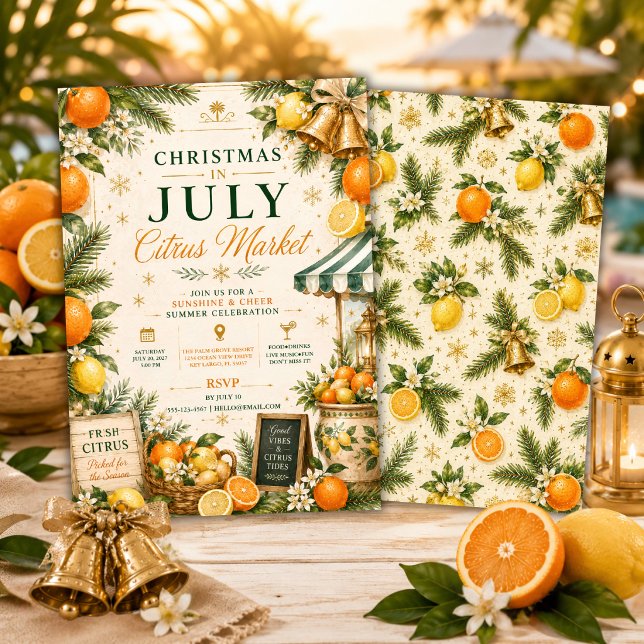 Convites Festa de Verão de Natal em Julho com Citrinos (Criador carregado)