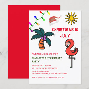 Convites Festa de Verão de Natal em Julho Flamingo Aniversá