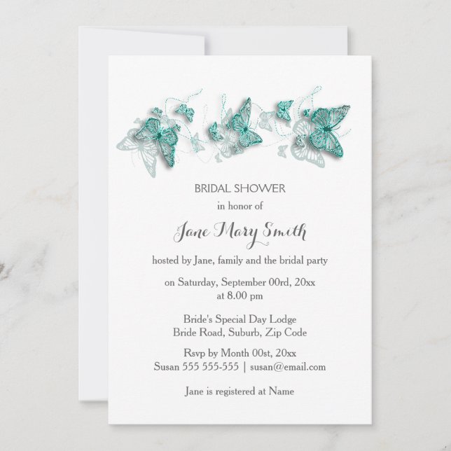 Convites Festa de verão do chá de borboletas (Frente)