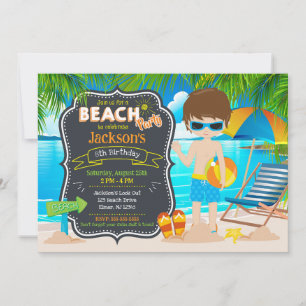 Convites Festa de Verão na Praia Aniversário de Menino Trop