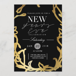 Convites Festa de Véspera de ano novo Chic | Dourado Floral