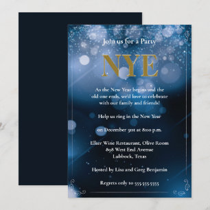 Convites Festa de Véspera de ano novo das luzes azuis escu