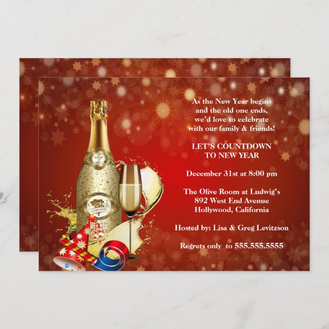 Convites Festa de Véspera de ano novo das Luzes Vermelhas E (Frente/Verso)