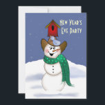 Convites Festa de Véspera de Ano Novo do Cowboy Snowman<br><div class="desc">Brinquei com o meu Cowboy Snowman para criar esta nova edição com uma casa de pássaros vermelhos,  neve e céu estrelado.</div>