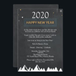 Convites Festa de Véspera de ano novo Elegante Chalkboard<br><div class="desc">Belo Convite de festas de fundo do quadro negro,  com uma borda verde com "Feliz ano novo" no topo e Floresta de inverno. Personalize com sua saudação pessoal,  nomes de família e nomes individuais.</div>