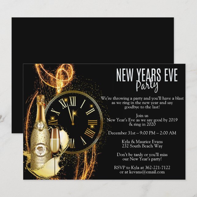 Convites Festa de Vésperas de ano novo Elegante (Frente/Verso)