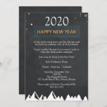 Convites Festa de Vésperas de ano novo Elegante Chalkboard<br><div class="desc">Convite de festas de Véspera de ano novo de fundo preto bonito,  com uma borda verde com "Feliz ano novo" no topo e Floresta de inverno. Personalize com sua saudação pessoal,  nomes de família e nomes individuais.</div>