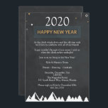 Convites Festa de Vésperas de ano novo Elegante Chalkboard<br><div class="desc">Convite de festas de Véspera de ano novo de fundo preto bonito,  com uma borda verde com "Feliz ano novo" no topo e Floresta de inverno. Personalize com sua saudação pessoal,  nomes de família e nomes individuais.</div>