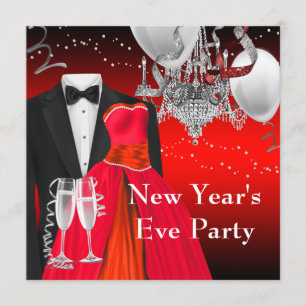 Convites Festa de vestido vermelho e smoking preto
