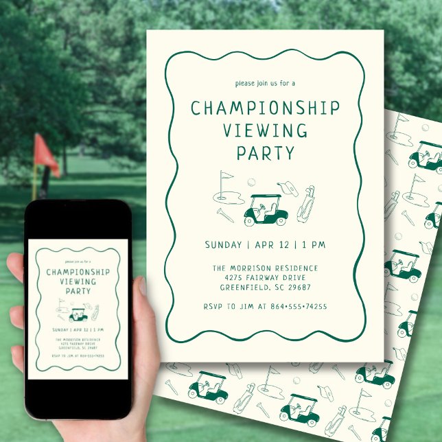 Convites Festa de Visualização do Masters Golf Relógio Dese (Personalize the details for your Masters or any golf tournament watch party.)