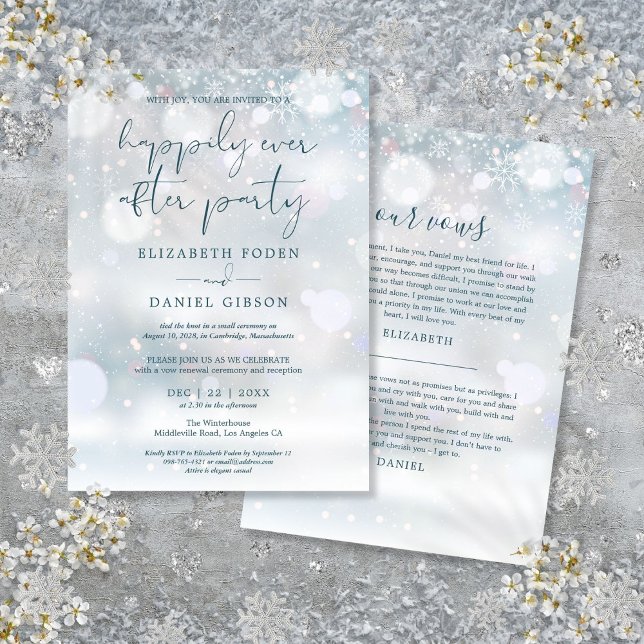 Convites Festa de Votos de Casamento de Inverno Encantado p (Winter Wonderland Ever After Party Wedding Vows Invitation)