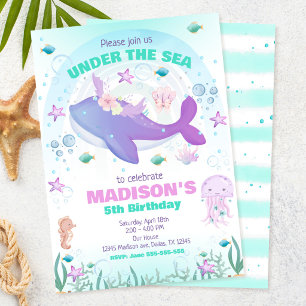 Convites Festa Debaixo do Mar Baleia Menina Aniversário