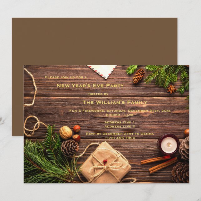 Convites Festa Decorativa de Véspera de Ano Novo (Frente/Verso)