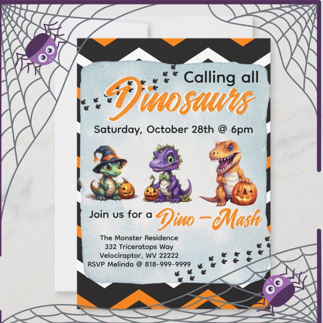 Convites Festa Dino-Mash do Dinossaur do Halloween (Halloween Dinosaur Dino-Mash Party Invitation)