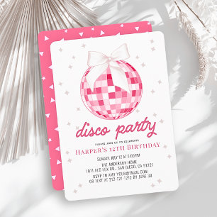 Convites Festa Disco Bola de Disco Rosa Laço Aniversário Me