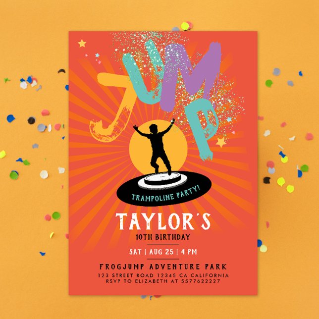Convites Festa Divertida Colorida de Pular em Trampolim (Criador carregado)
