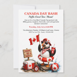 Convites Festa divertida do Dia do Canadá com puffin canade