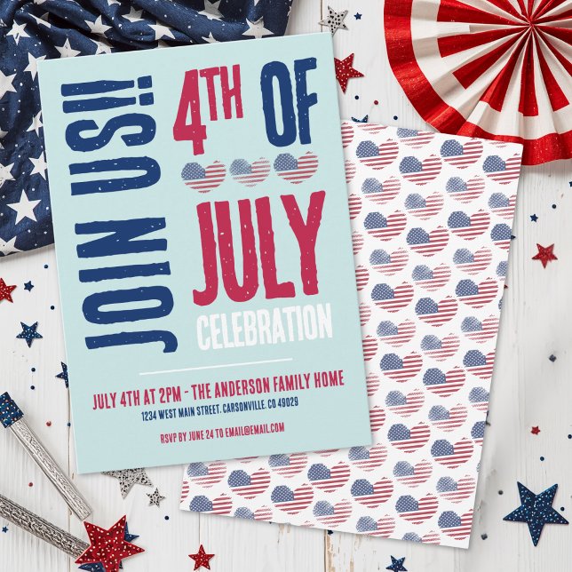 Convites Festa do 4 de Julho Vermelho Branco e Azul (4th Of July Party Red White Blue Patriotic Invitation)