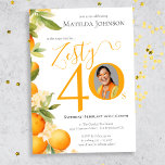 Convites Festa do aniversário de 40 anos de Fotos do Zesty<br><div class="desc">Convite de festas de Foto Zesty Orange. Ignore a sua celebração com o tema da Festa de aniversário do Milestone Adulto Zestiço Laranja! Queimando com energia e vibração, este design animado coloca a palco para um encontro cheio de diversão. Incorpore sua foto personalizada favorita para personalizar a experiência, adicionando um...</div>