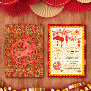 Convites Festa do Ano Novo Chinês do Zodíaco do Bode Ouro V