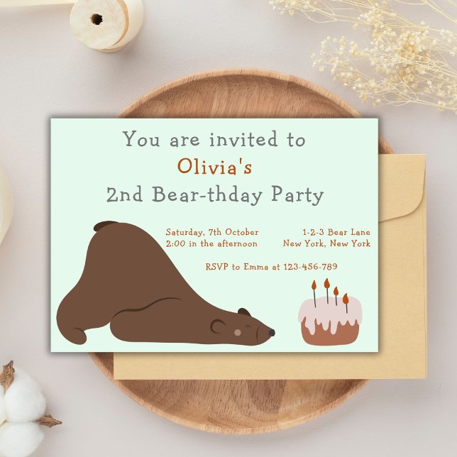 Convites Festa do Bear Bear Bear (Bearthday Party Invitation with sleepy bear and a birthday cake. pastel color.)