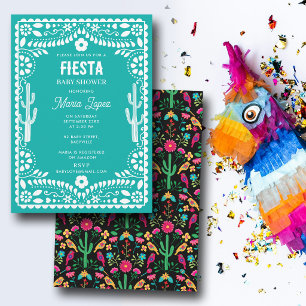 Convites Festa do Bebê Azul Floral Tradicional Mexicana