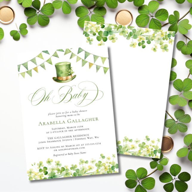 Convites Festa do Bebê no Dia de São Patrício em Verde  (Oh Baby St. Patrick’s Day Green Baby Shower Invitation)