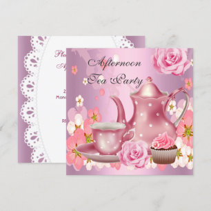 Convites Festa do Chá da Tarde Buquê de Rosa Rosa Vintage B