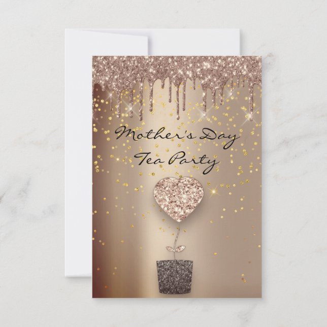 Convites Festa do Chá do Dia das Mães Rosa com Brilho no Co (Verso)